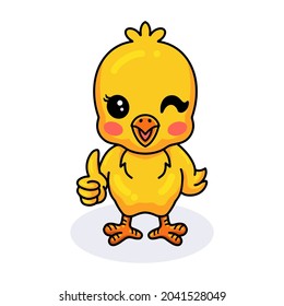 Cute little yellow chick cartoon giving thumb up