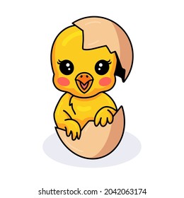 Cute little yellow chick cartoon inside an egg