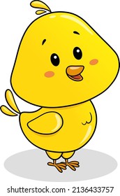 A cute little yellow chick character. Cartoon chicken. The canary. Design for children. Isolated on a white background. Vector.