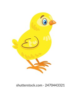 Cute little yellow chicken. In cartoon style. Isolated on white background. Vector flat illustration.