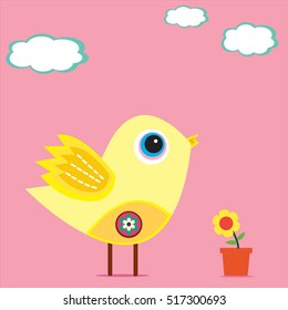 cute little yellow chicken with white clouds 