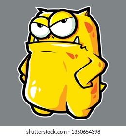 Cute Little Yellow Dinosaur Character with Angry Face Illustration in Cartoon Style