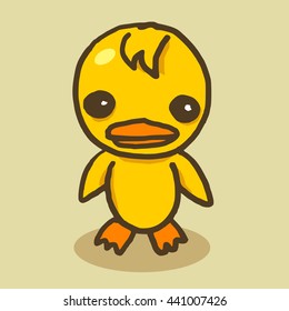 Cute little yellow duck. Sad face of cute little duck.