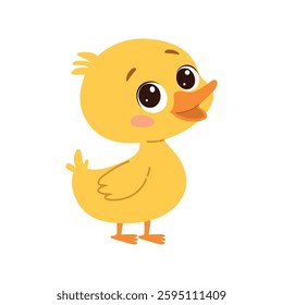 Cute little yellow duckling cartoon vector Illustration on a white background