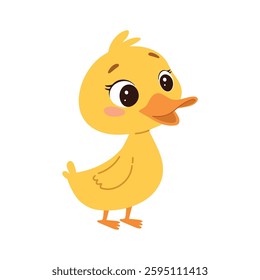 Cute little yellow duckling cartoon vector Illustration on a white background