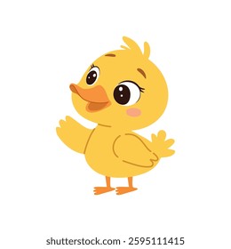 Cute little yellow duckling cartoon vector Illustration on a white background