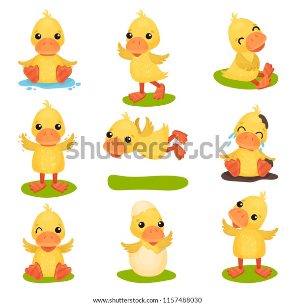 Cute Little Yellow Duckling Character Set Stock Vector (Royalty Free