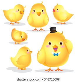 cute little yellow Easter chick isolated on white background