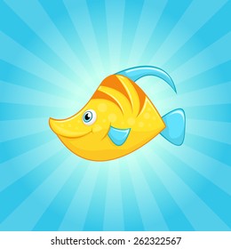 Cute little yellow fish with blue fins