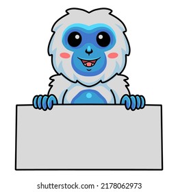 Cute Little Yeti Cartoon Holding Blank Sign