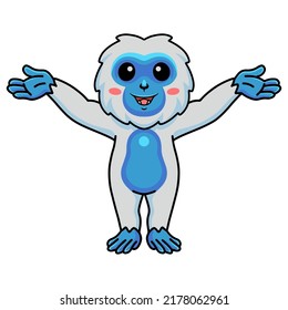 Cute little yeti cartoon raising hands