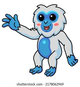 Cute little yeti cartoon waving hand