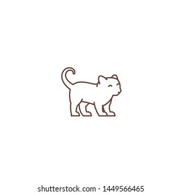 Cute little young kitten. Logo or icon. Cat pet shop. Outline contour line vector illustration.