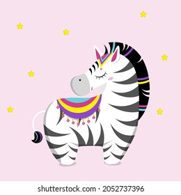Cute little zebra. flat vector illustration.
