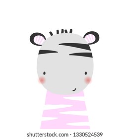 Cute little zebra. Kids graphic. Vector hand drawn illustration.