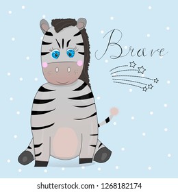 Cute little zebra with lettering. Vector cartoon illustration.
