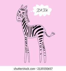 Cute little zebra on pink background. Vector illustration. Single isolated decor element. EPS clip art design.