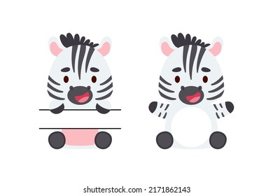 Cute little zebra split monogram. Funny cartoon character for kids t-shirts, nursery decoration, baby shower, greeting cards, invitations, scrapbooking, home decor. Vector stock illustration