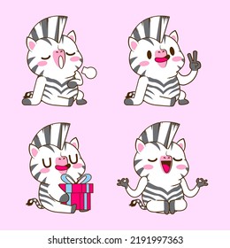 cute little zebra vector illustration set