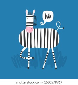 Cute little zebra vector print. T-shirt graphics for kids vector illustration.