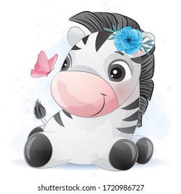 Cute little zebra with watercolor effect