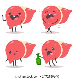 Cute liver vector cartoon characters set isolated on a white background.
