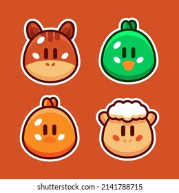 Cute livestock head cartoon vector icon illustration set