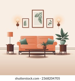 Cute living room interior in flat style. All Objects Are Repainted.