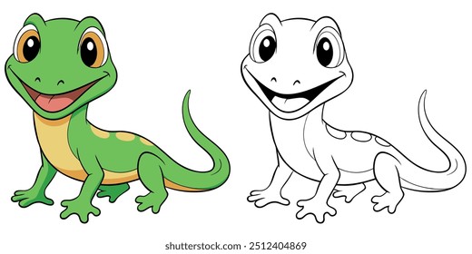 Desenho Animado De Lagarto Bonito Página De Coloração Para Crianças