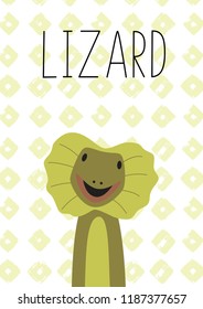 Cute lizard cartoon. Vector illustration. Poster, card for kids