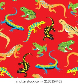 Cute Lizard Frog And Gecko Seamless Pattern