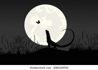 cute lizard and moon silhouette