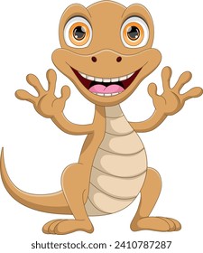 cute lizard waving cartoon on white background