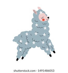 Cute Llama, Adorable Happy Alpaca Animal Character Side View Vector Illustration