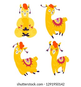 Cute llama alpaca. Animal cartoon vector set illustration
