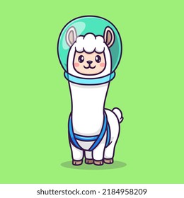 Cute Llama Alpaca Astronaut Cartoon Vector Icon Illustration. Science Animal Icon Concept Isolated Premium Vector. Flat Cartoon Style