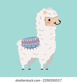 Cute llama or alpaca cartoon flat