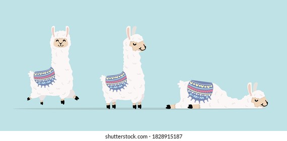 Cute llama and alpaca character set