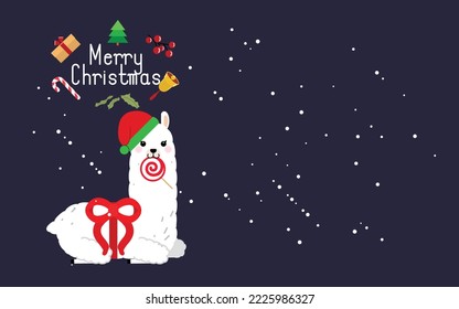 Cute llama and alpaca with Christmas holidays theme. Cute design for nursery, poster, Merry Christmas, birthday greeting card. Vector illustration.