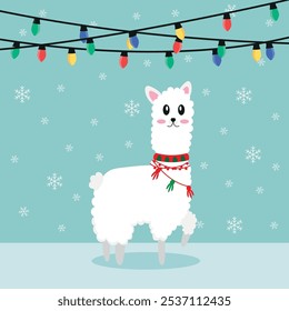 Cute llama and alpaca with Christmas Holidays Theme. Llama winter. Vector graphics