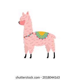 Cute llama, llama alpaca. Creative children's modern illustration for fabric, packaging, clothing. Bright vector illustration, for printing.
