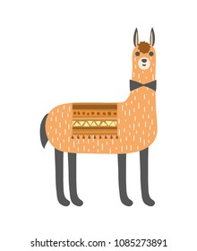 Cute llama, alpaca. Hand drawn. Isolated on white background. Vector illustration.