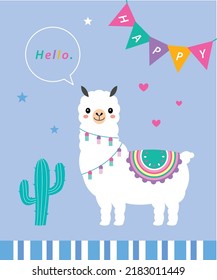 cute llama alpaca hello card