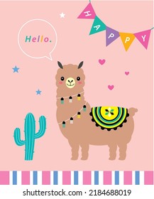 cute llama alpaca hello card