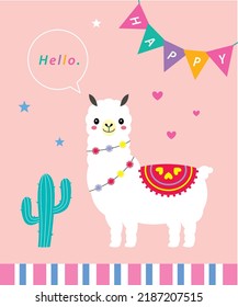 cute llama alpaca hello card