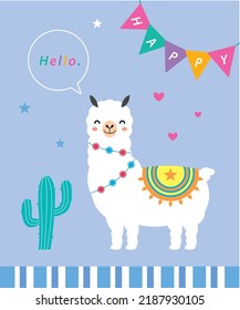 cute llama alpaca hello card
