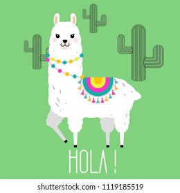 Cute llama and alpaca illustration for nursery design, poster, greeting, birthday card, baby shower design and party decor