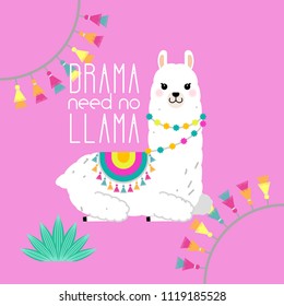 Cute Llama And Alpaca Illustration For Nursery Design, Poster, Greeting, Birthday Card, Baby Shower Design And Party Decor