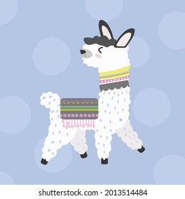 Cute llama or alpaca illustration for nursery design, poster, greeting, birthday card, baby shower design and party decor