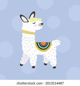 Cute llama or alpaca illustration for nursery design, poster, greeting, birthday card, baby shower design and party decor